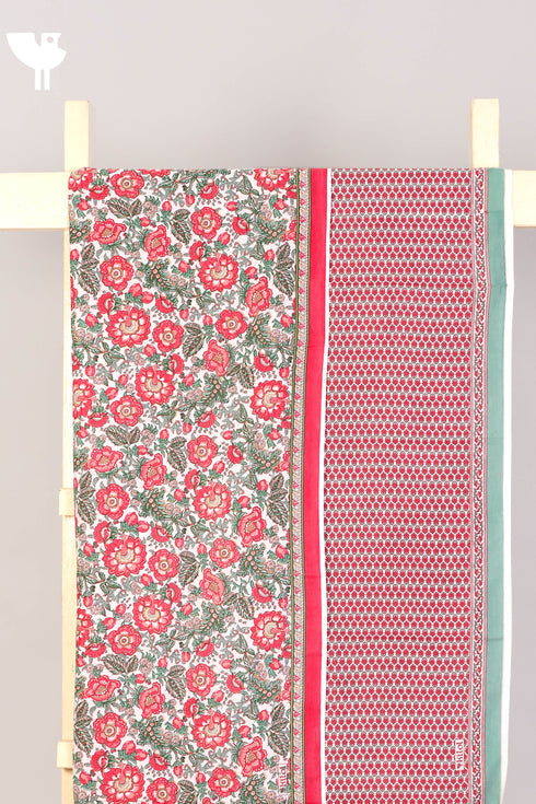 Cambric Cotton Dress Material in Floral Block Print