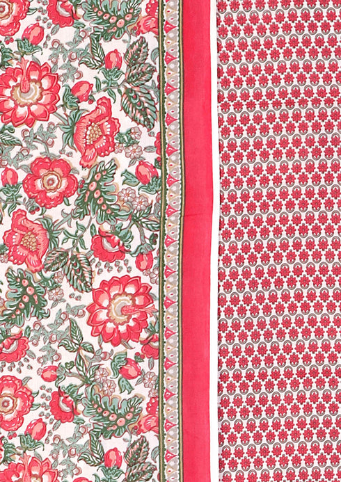 Cambric Cotton Dress Material in Floral Block Print