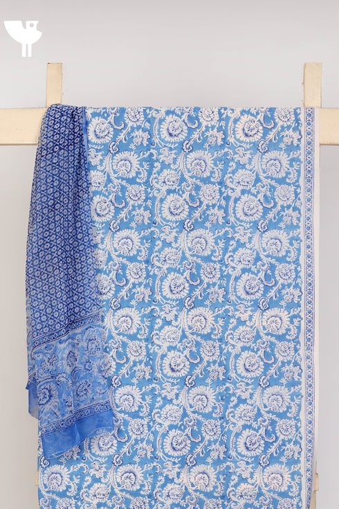 Bizzy Lizzy Fabric With Chiffon Dupattain Floral Block Print