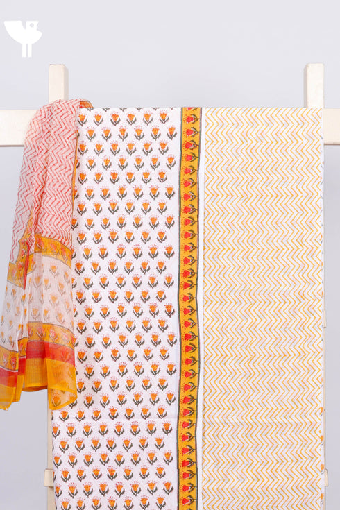 Cambric Cotton Dress Material With Kota Dupatta In Floral Block Print