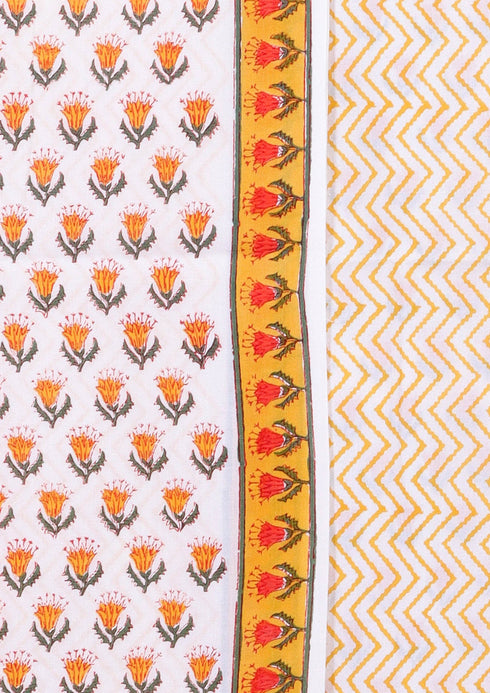 Cambric Cotton Dress Material With Kota Dupatta In Floral Block Print
