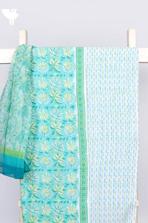 Cambric Cotton Dress Material With Kota Doria Dupatta in Floral Block Print