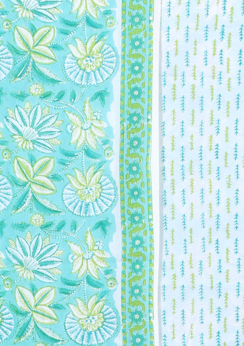 Cambric Cotton Dress Material With Kota Doria Dupatta in Floral Block Print