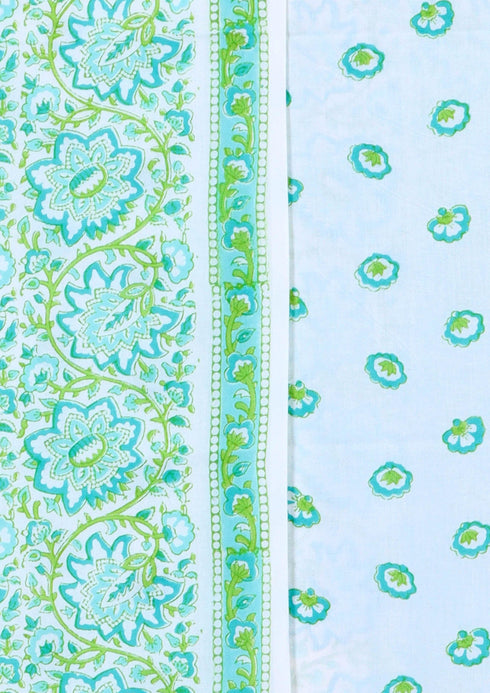 Cambric Cotton Dress Material With Kota Doria Dupatta in Floral Block Print