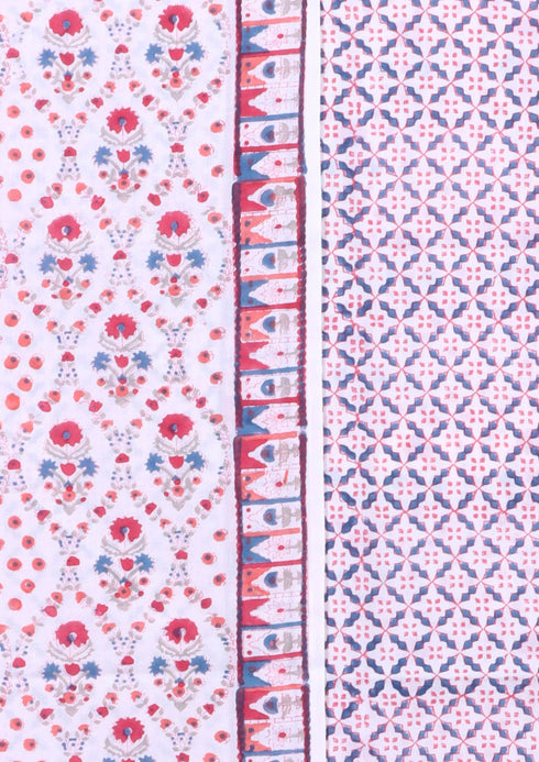 Cambric Cotton Dress Material With Chiffon Dupatta in Floral Block Print