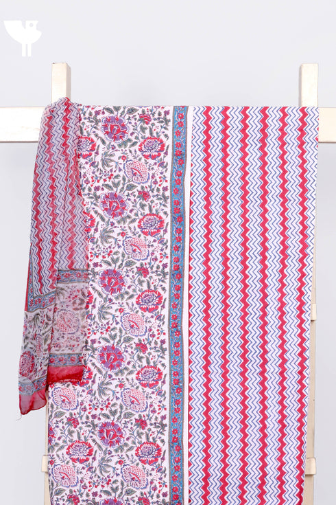 Bizzy Lizzy Dress Material With Chiffon Dupatta In Floral Block Print