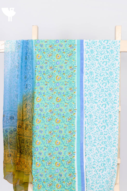 Bizzy Lizzy Dress Material With Chiffon Dupatta In Floral Block Print