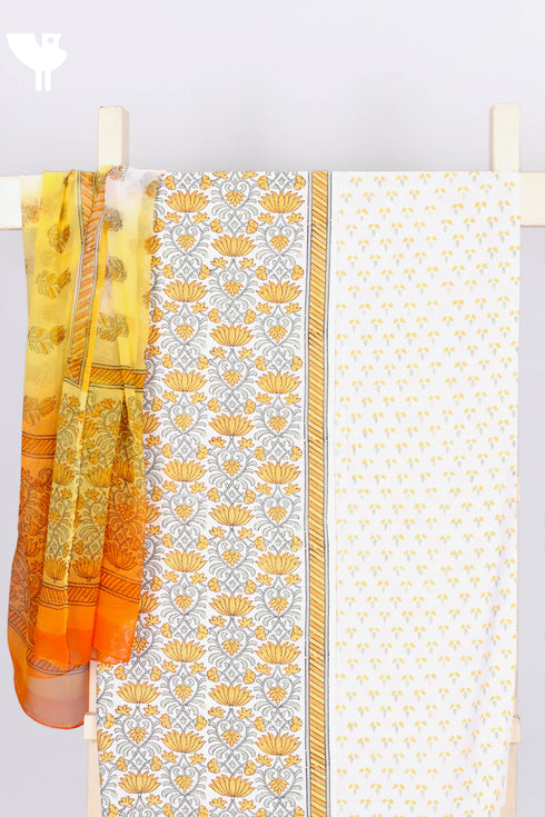 Bizzy Lizzy Dress Material With Chiffon Dupatta In Floral Block Print