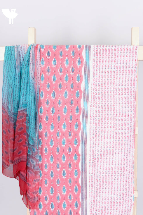 Bizzy Lizzy Dress Material With Chiffon Dupatta In Floral Block Print
