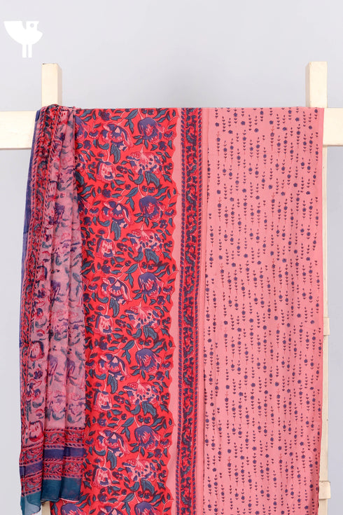 Bizzy Lizzy Dress Material With Chiffon Dupatta In Floral Block Print
