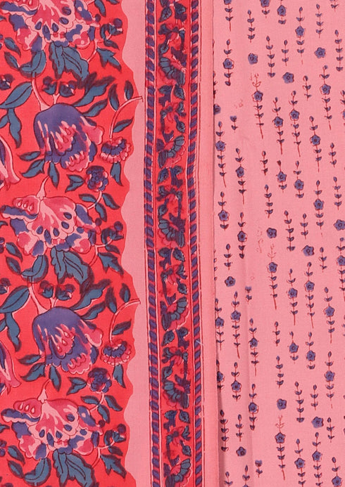 Bizzy Lizzy Dress Material With Chiffon Dupatta In Floral Block Print