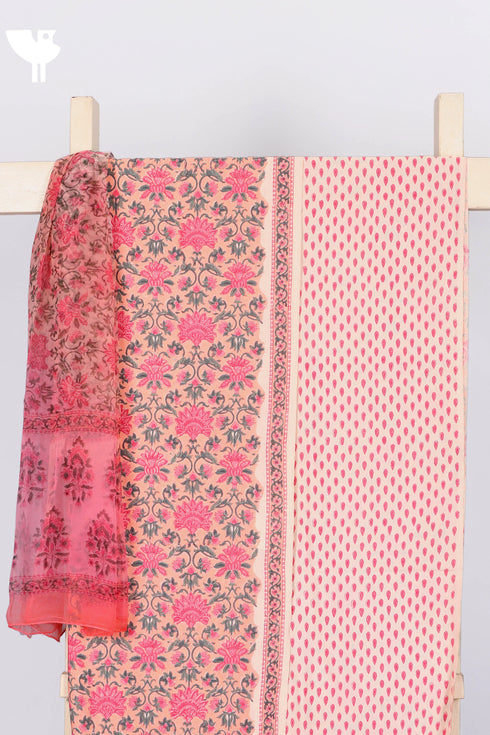 Bizzy Lizzy Dress Material With Chiffon Dupatta In Floral Block Print