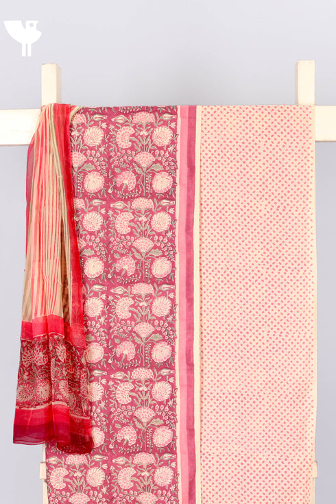 Terry Voile Dress Material With Chiffon Dupatta In Floral Block Print