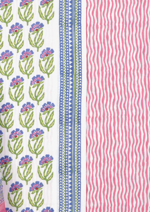 Bizzy Lizzy Dress Material With Kota Doria Dupatta in Floral Block Print