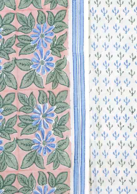 Bizzy Lizzy Dress Material With Kota Doria Dupatta in Floral Block Print