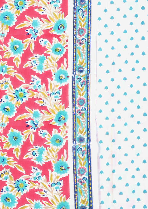 Bizzy Lizzy Dress Material With Kota Doria Dupatta in Paisley Block Print