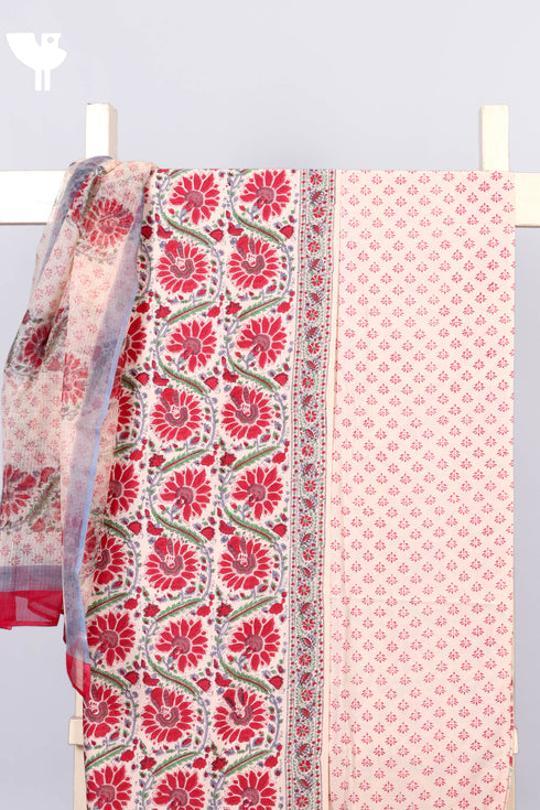 Bizzy Lizzy Fabric With Kota Doria Dupatta in Floral Block Print