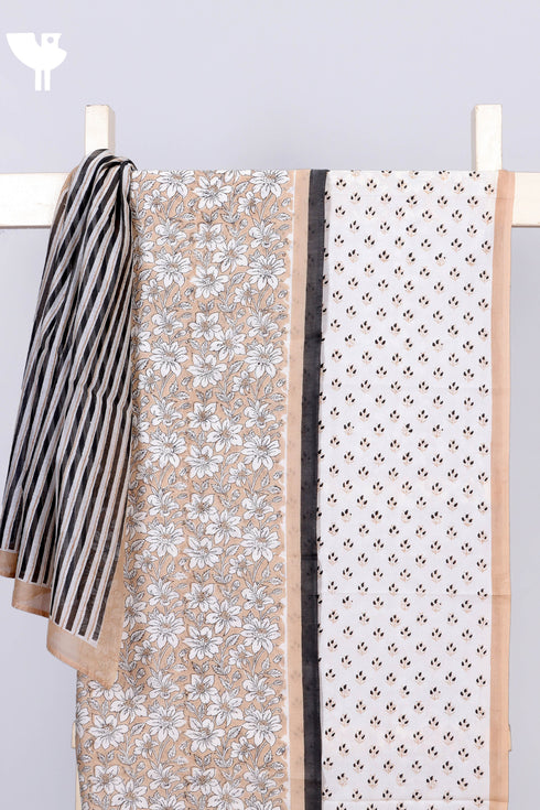 Chanderi Silk Dress Material With Dupatta In Floral Block Print