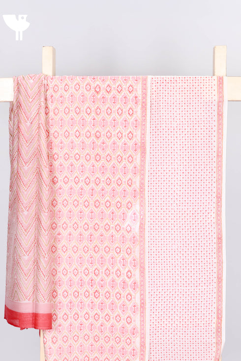 Chanderi Silk Dress Material With Dupatta in Ikat Block Print