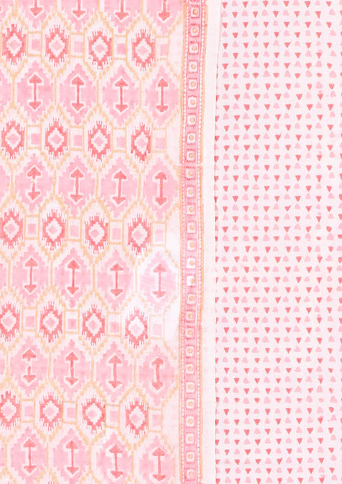 Chanderi Silk Dress Material With Dupatta in Ikat Block Print