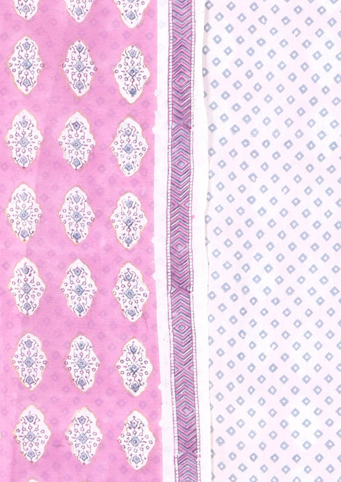 Chanderi Silk Dress Material With Dupatta in Ikat Block Print