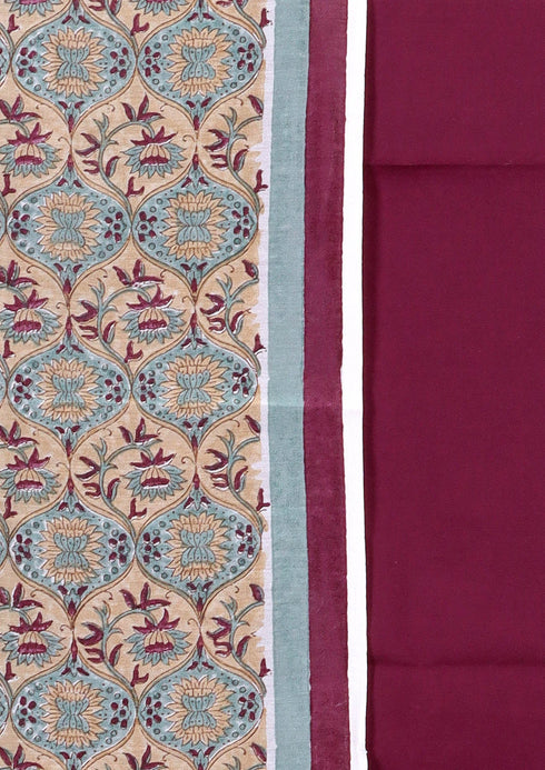 Chanderi Silk Dress Material With Dupatta In Floral Block Print