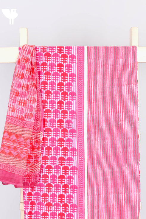 Cambric Cotton Dress Material With Kota Dupatta in Block Print