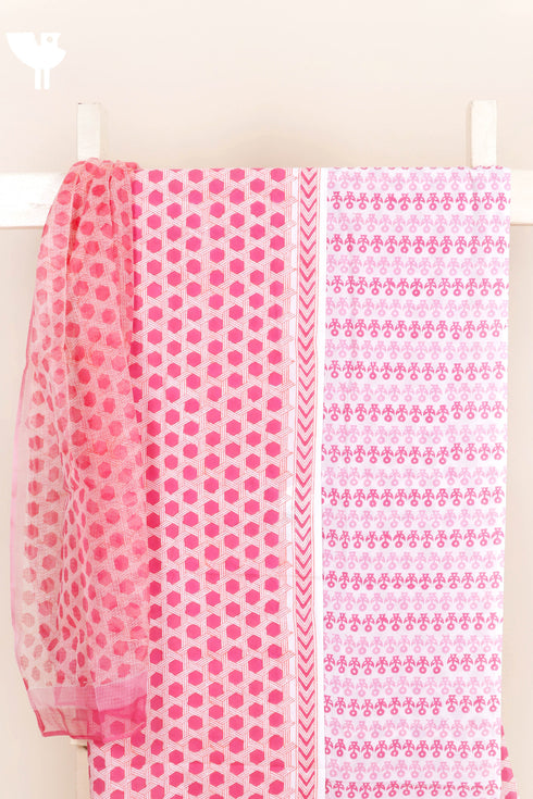 Cambric Cotton Dress Material With Kota Dupatta in Block Print