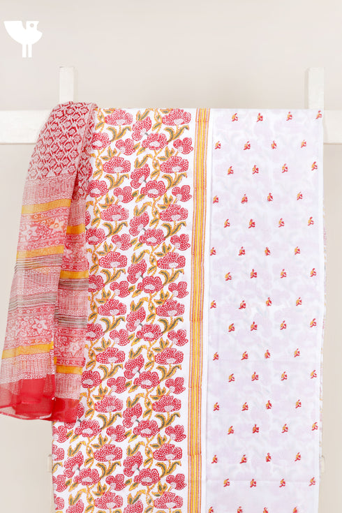 Cambric Cotton Dress Material With Kota Dupatta in Block Print