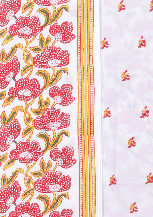 Cambric Cotton Dress Material With Kota Dupatta in Block Print