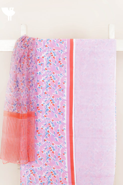 Cambric Cotton Dress Material With Kota Dupatta in Block Print