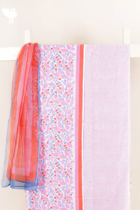 Cambric Cotton Dress Material With Kota Dupatta in Block Print