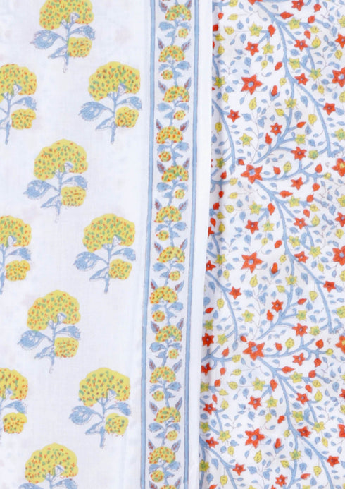 Cambric Cotton Dress Material With Kota Dupatta in Block Print