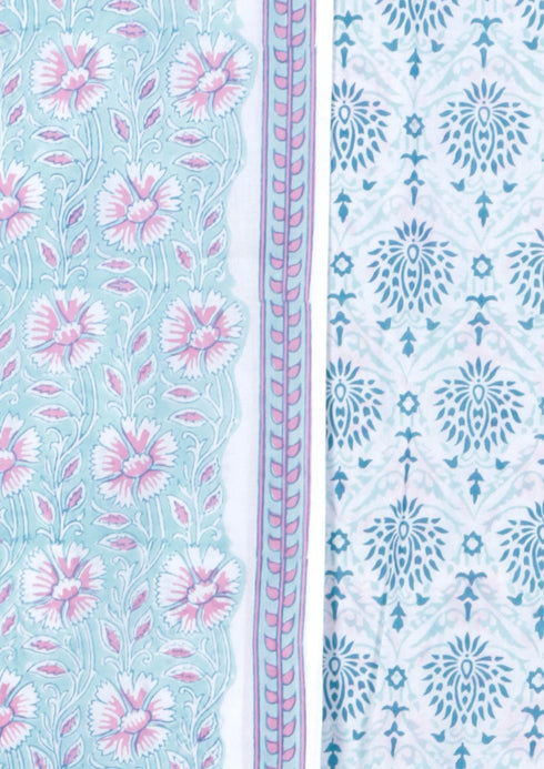Cambric Cotton Dress Material With Kota Dupatta in Block Print