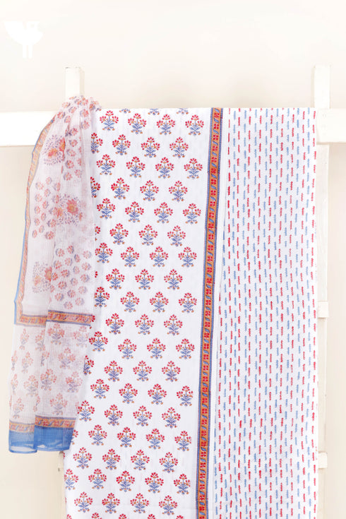Cambric Cotton Dress Material With Kota Dupatta in Block Print