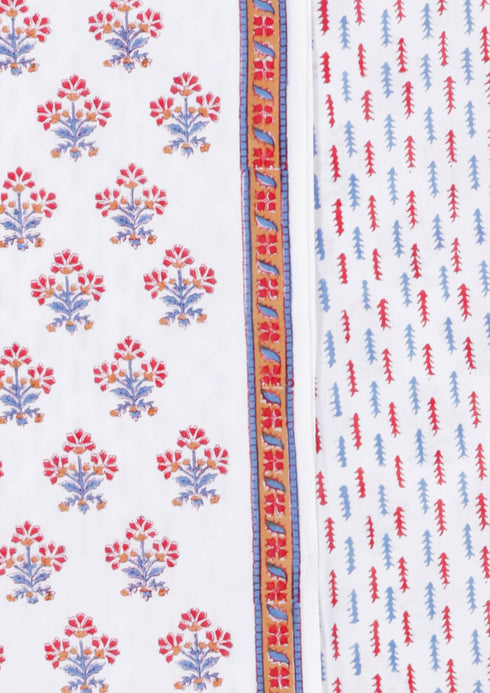 Cambric Cotton Dress Material With Kota Dupatta in Block Print