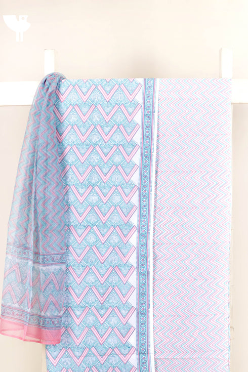 Cambric Cotton Dress Material With Kota Dupatta in Block Print