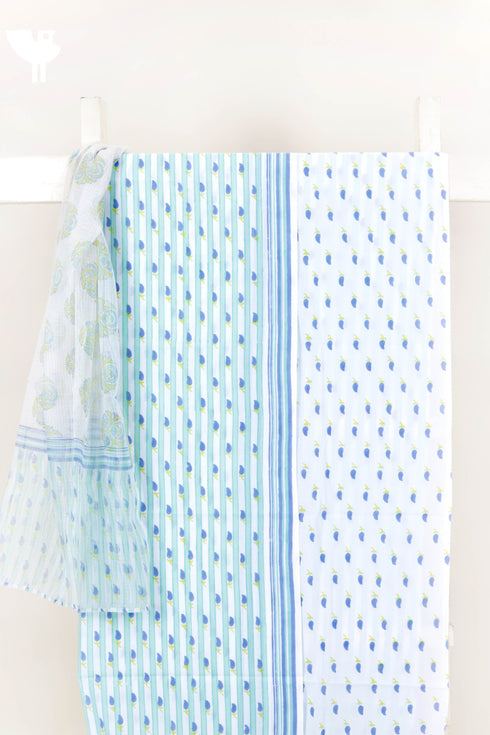 Cambric Cotton Dress Material With Kota Dupatta in Block Print