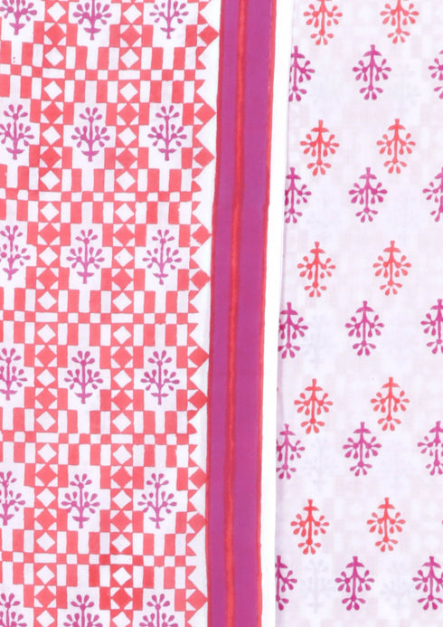 Cambric Cotton Dress Material With Kota Dupatta in Block Print