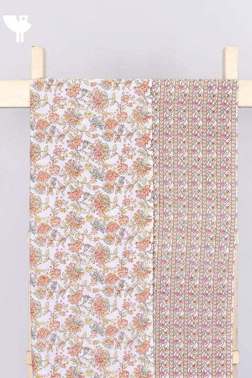 Cambric Cotton Two Piece Dress Material in FloralBlock Print