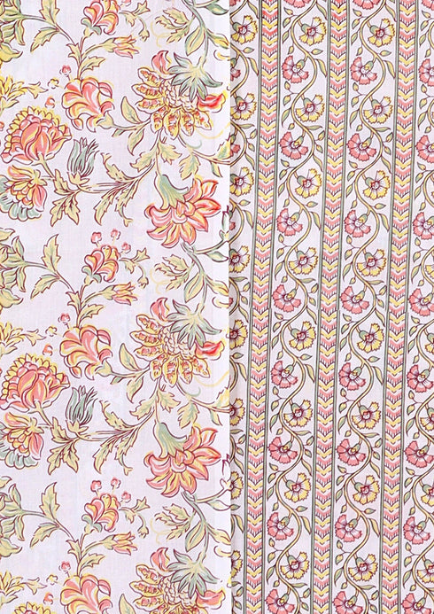 Cambric Cotton Two Piece Dress Material in FloralBlock Print