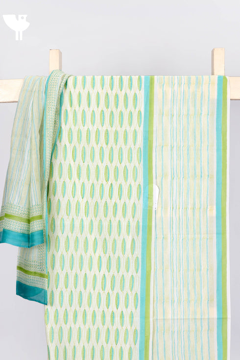 Chanderi Silk Dress Material With Dupatta In Floral Block Print