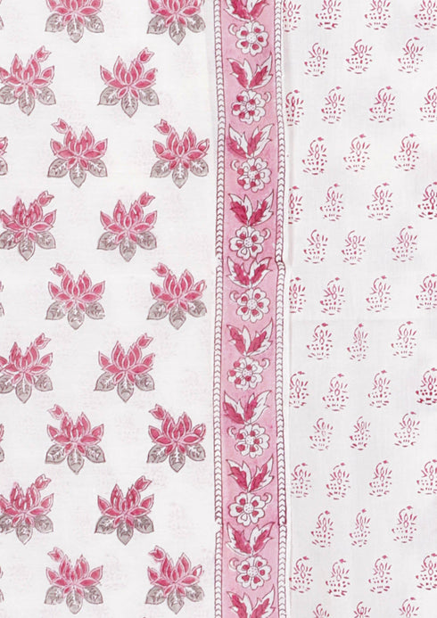 Chanderi Silk Dress Material With Dupatta In Floral Block Print