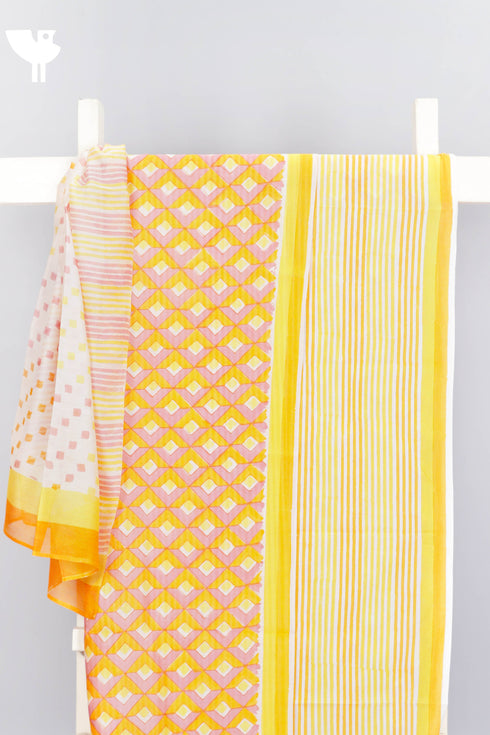 Chanderi Silk Dress Material With Dupatta in Geometric Block Print