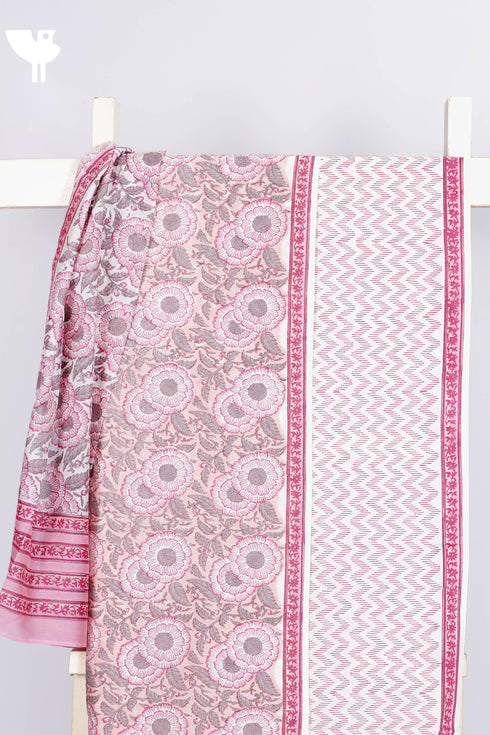 Chanderi Silk Dress Material With Dupatta In Floral Block Print
