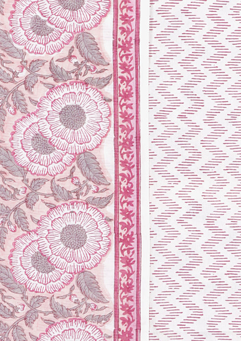 Chanderi Silk Dress Material With Dupatta In Floral Block Print