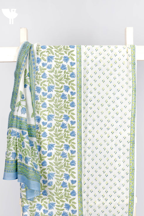 Chanderi Silk Dress Material With Dupatta In Floral Block Print
