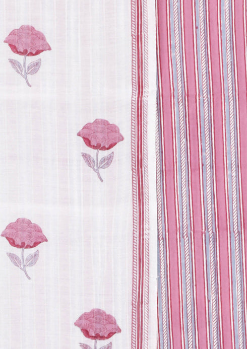 Chanderi Silk Dress Material With Dupatta In Floral Block Print