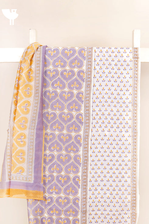 Chanderi Silk Dress Material With Dupatta In Floral Block Print