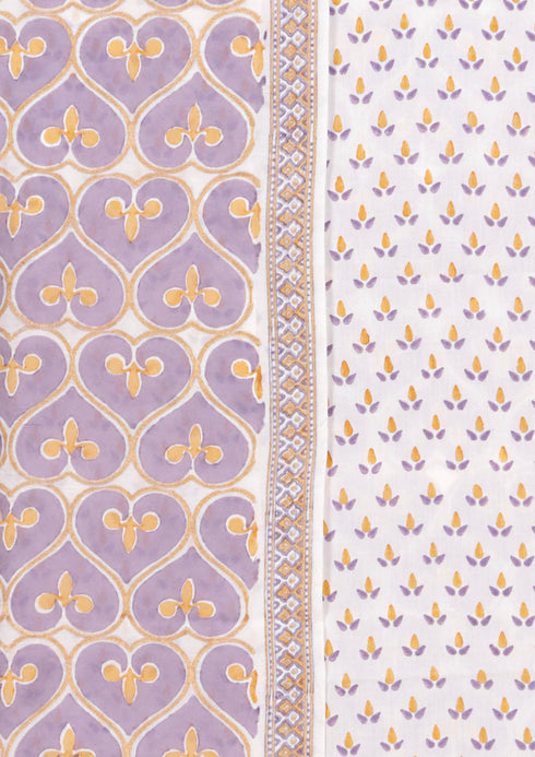 Chanderi Silk Dress Material With Dupatta In Floral Block Print